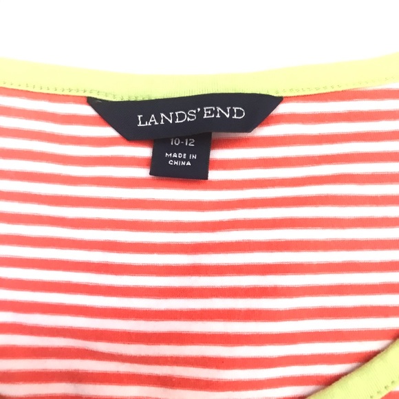 HPx2 🎉 LANDS END Coral/White Nautical Striped Knit Dress Neon Trim M - Picture 6 of 8